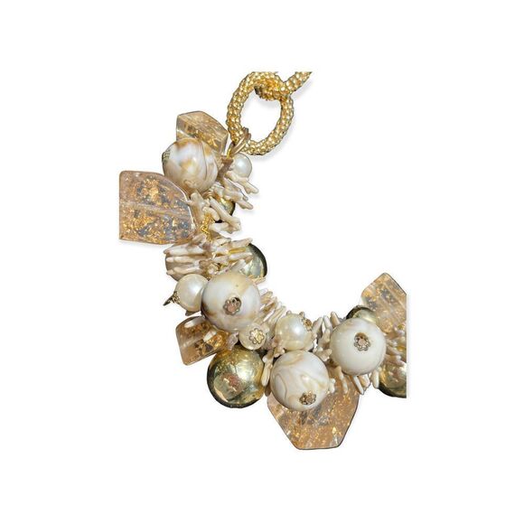 Chunky Fashion Jewelry Brown White Gold Tone Earring Set Plastic Beads Chain - Picture 2 of 6